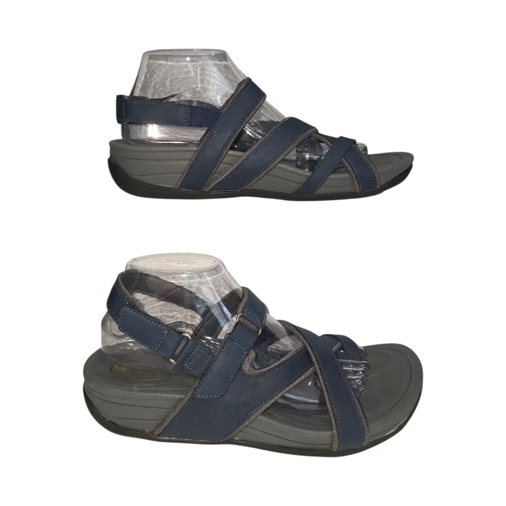 Dr. Scholls Meri Women‎ 10M Navy Blue Strappy Comfort Walking Wedge Sandals